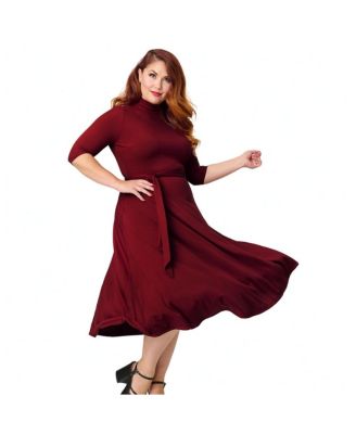Plus Size 1950s Turtleneck Midi Dress