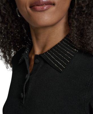 Women's Short Sleeve Embellished Collar Top