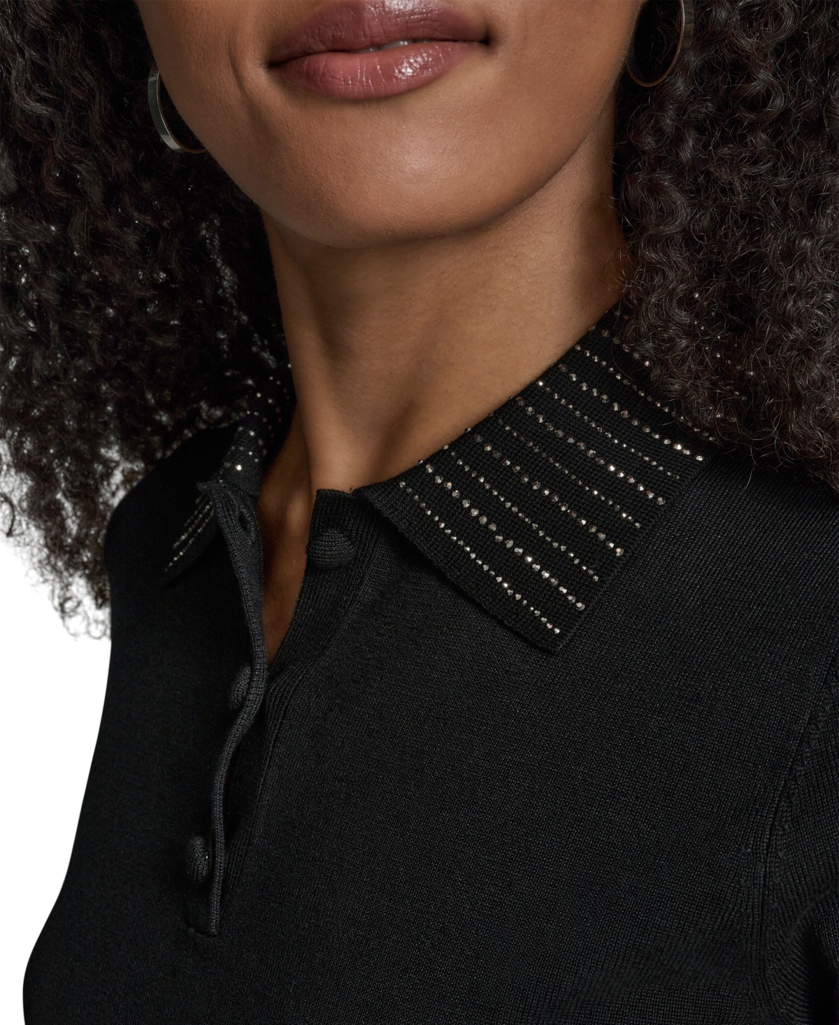 Bcbg Women's Short Sleeve Collared Neck Top In Black