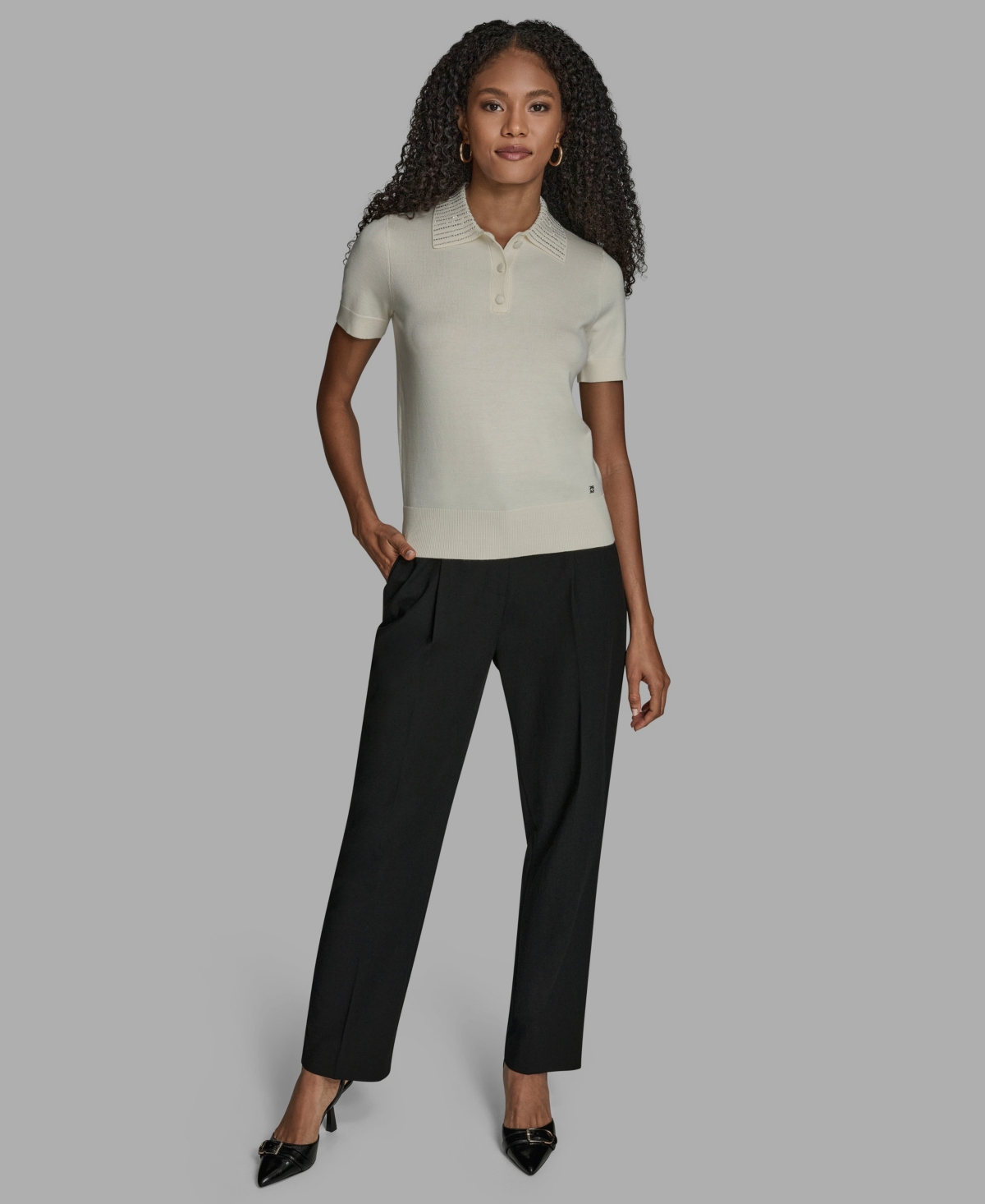 Bcbg Women's Short Sleeve Collared Neck Top In White