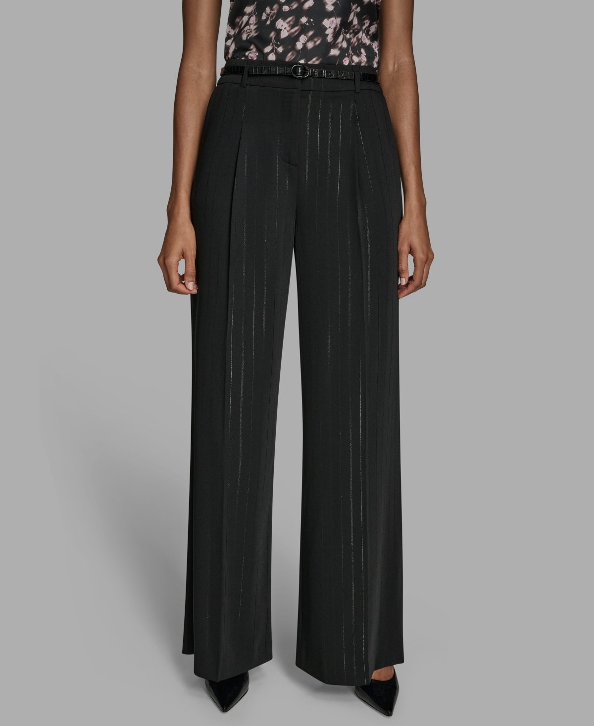 Bcbg Women's Pinstripe High Rise Wide Leg Pants In Black