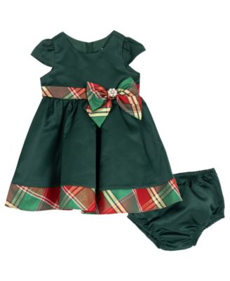 Baby Girls' Satin Cap Plaid Bow Dress and Diaper Cover, 2-Piece Set