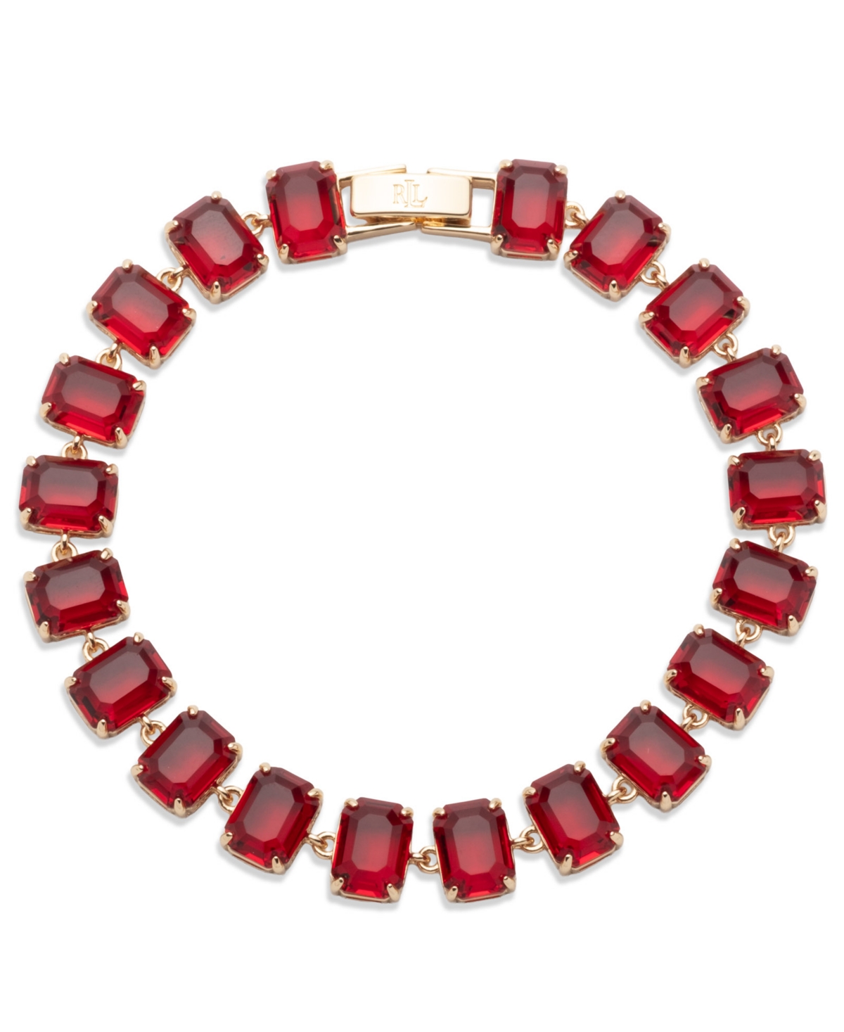 Ralph Lauren Gold-tone Glass Siam Stone Tennis Flex Bracelet In Gold