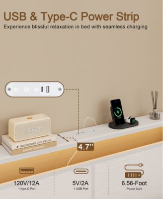 King Size Bed Frame with LED Storage Headboard & 4 Drawers & Charging Station White