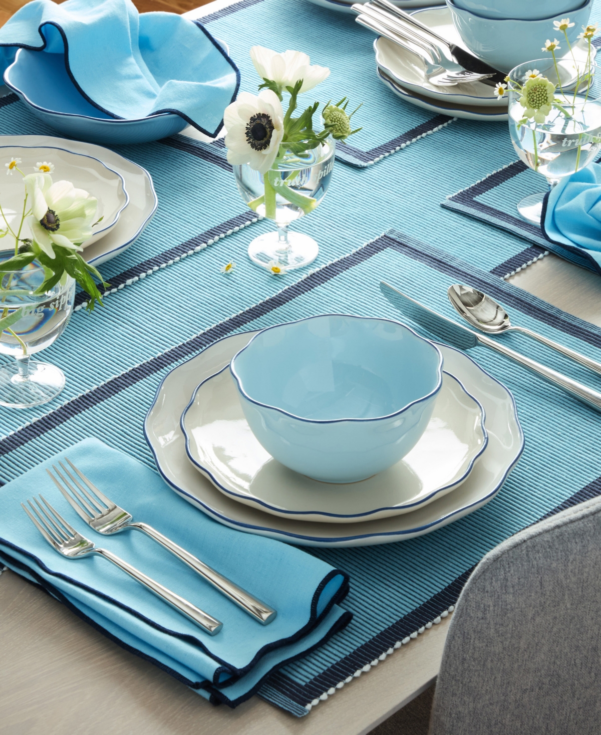 Kate Spade Garden Party Table Runner, 14" X 72" In Blue