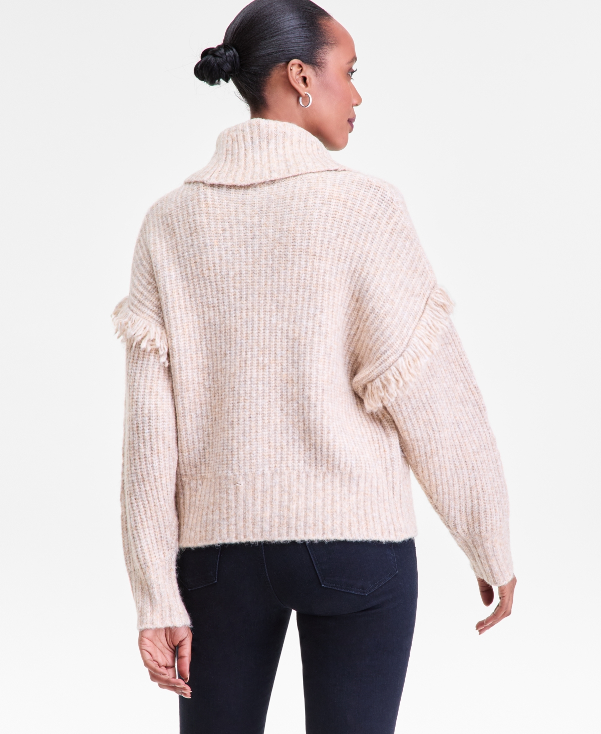 Inc International Concepts Women's Turtleneck Fringe Trim Sweater, Macy's Exclusive In Multi