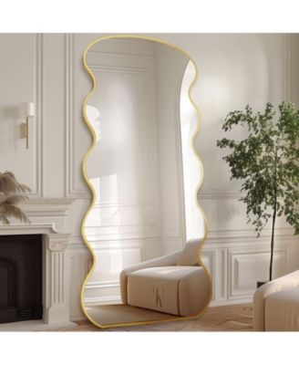 Full Length Mirror 76"x34" Wavy Mirror Full Length with Stand for Bedroom Living Room Cloakroom 