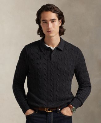 Men's Cable-Knit Cotton Polo Collar Sweater