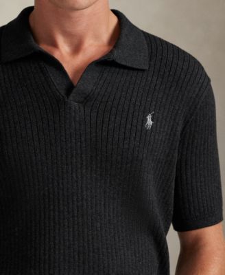 Men's Rib-Knit Cotton Johnny Collar Sweater