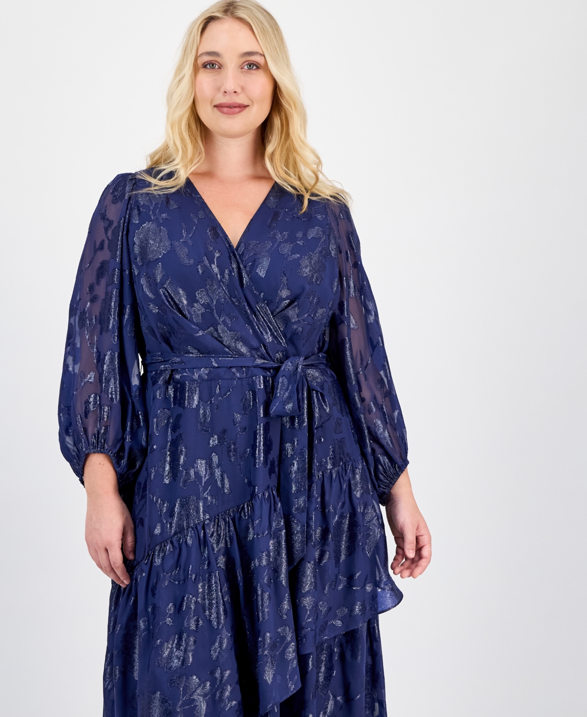 Anne Klein Plus Metallic Tiered High-Low Maxi Dress