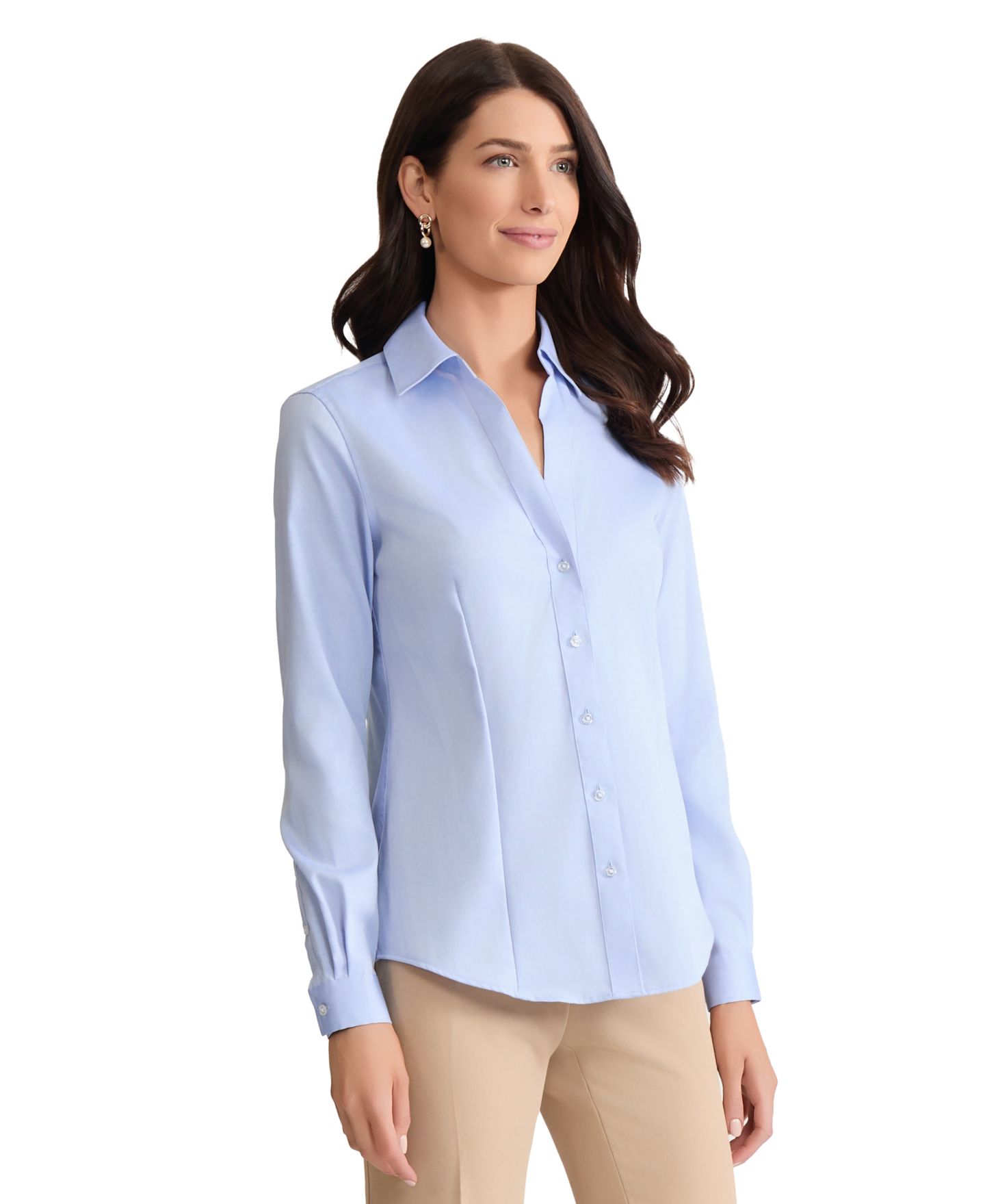 Женская блузка Jones New York Easy Care Button Up Long Sleeve Blouse, цвет: Синий — фото 2