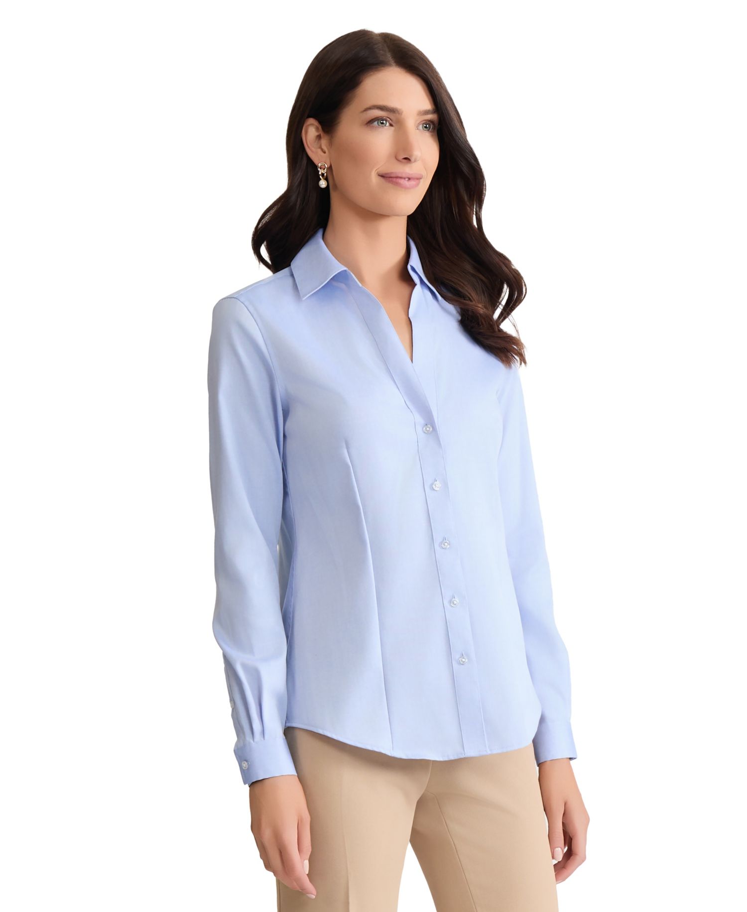 Petite Easy Care Button Up Long Sleeve Blouse