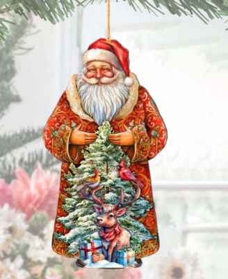Santa with Forest Friends Wooden Ornament