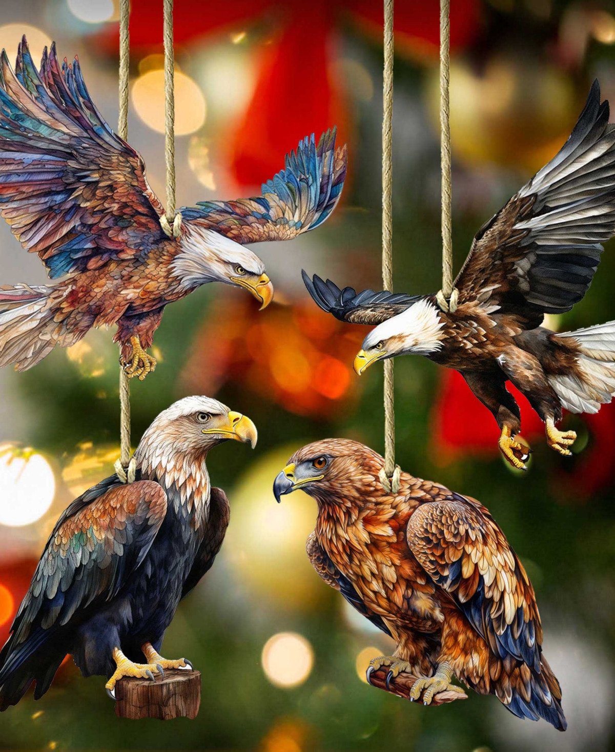 Designocracy Alaskan Eagles Wooden Ornaments, Set Of 4 In Multi