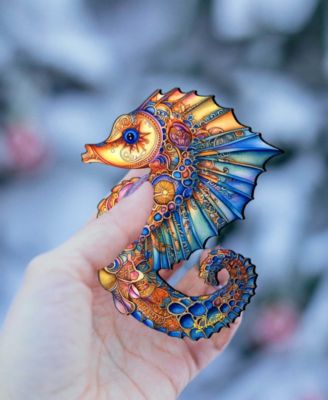 Mosaic Seahorse Christmas Wood Ornament