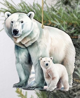 Polar Bear and Cub Christmas Wood Ornament