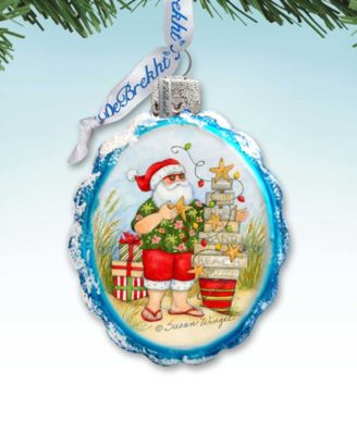 Santa with Christmas Tree Glass Ornament