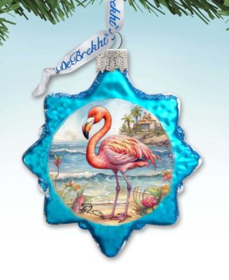 Flamingo Christmas Glass Ornament