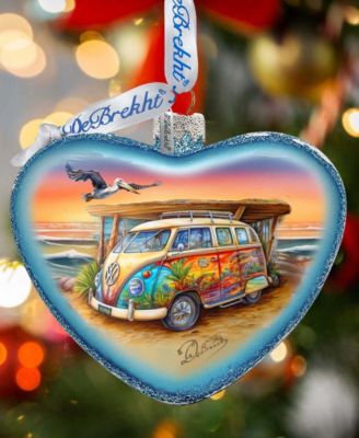 Surf Van Heart Glass Christmas Ornament