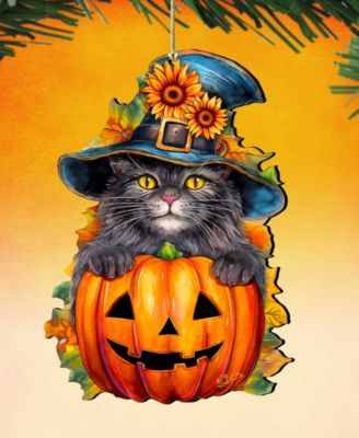 Black Cat Christmas Wooden Ornament