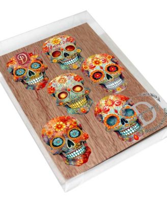 Sugar Skulls Wooden Clip-on Ornaments, Set of 6