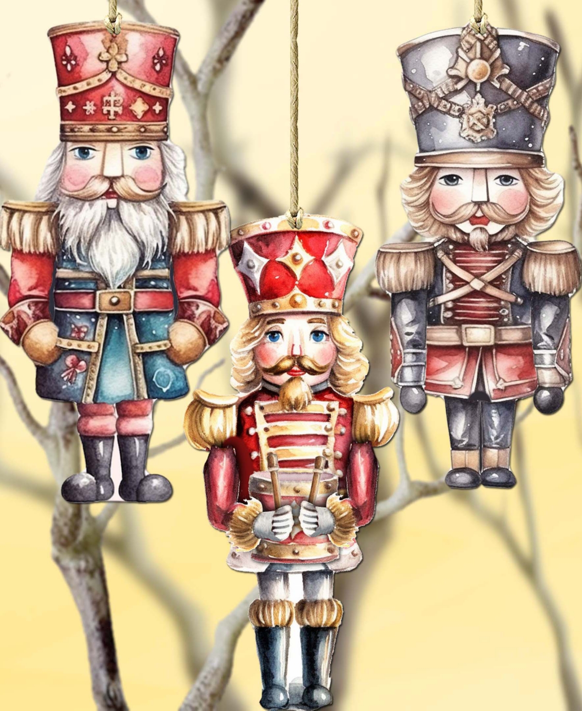 Designocracy Nutcrackers Christmas Ornaments, Set Of 3 In Multi