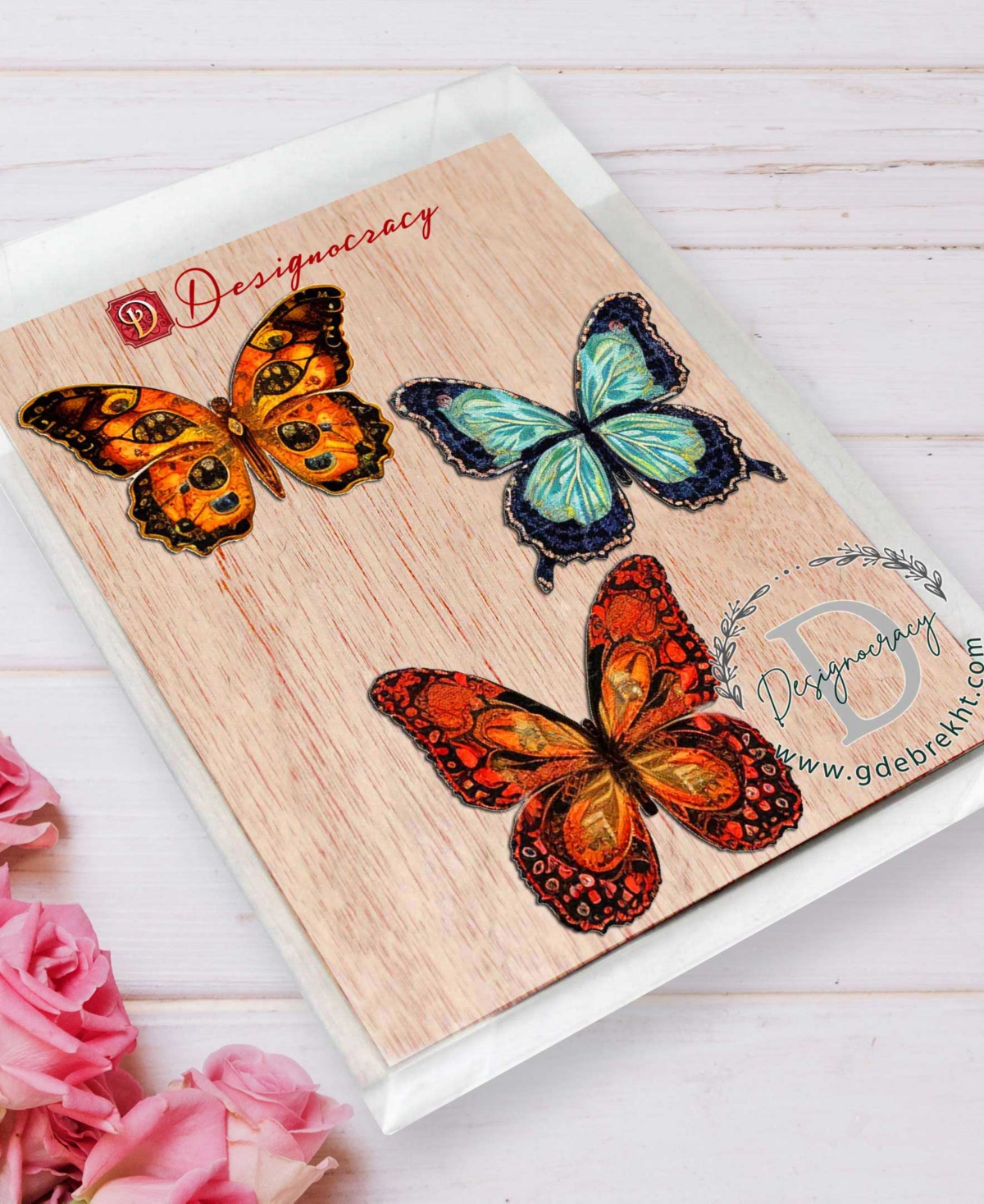 Designocracy Summer Butterfly Wooden Ornaments, Set Of 3 In Multi