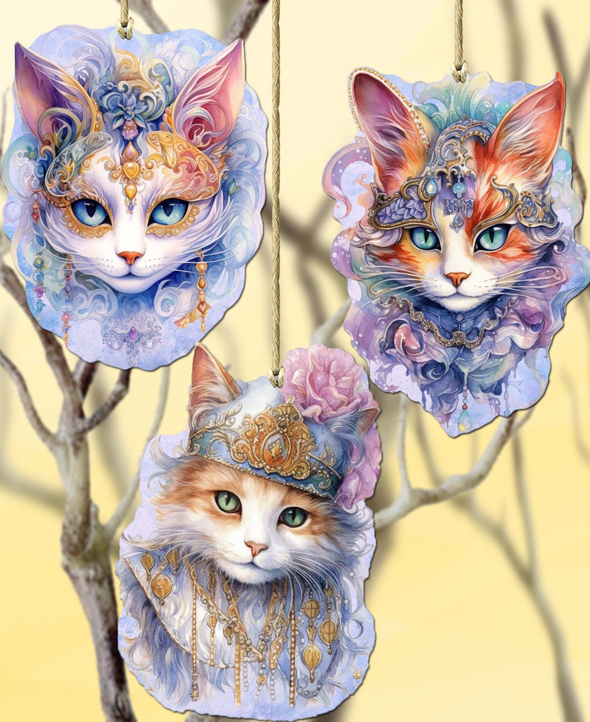 Designocracy Beautiful Cats Holiday Ornaments, Set Of 3 In Multi