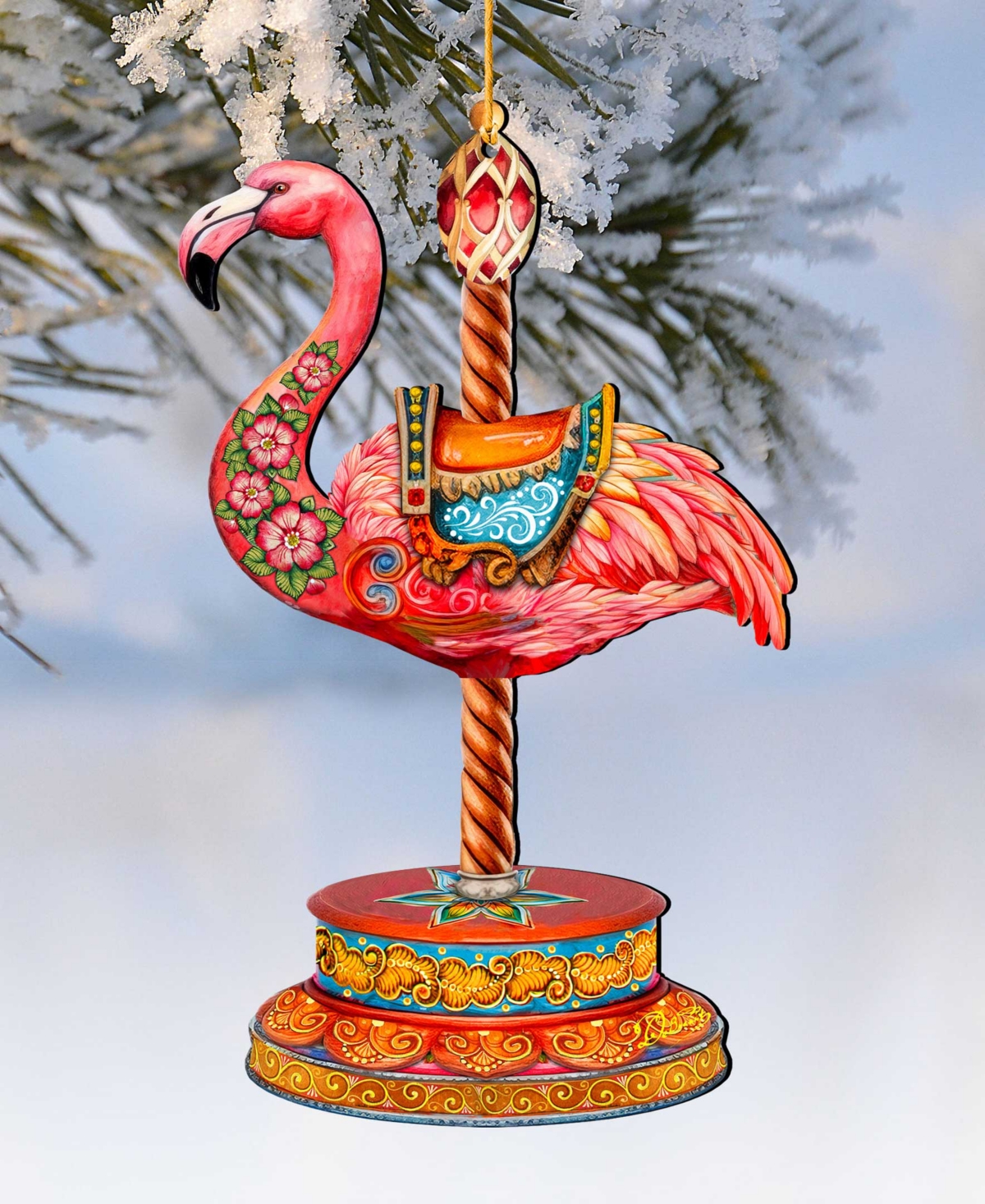 Designocracy Pink Flamingo Carousel Holiday Ornament In Multi