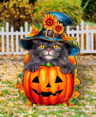 Black Cat with Pumpkin Outdoor D&eacute;cor
