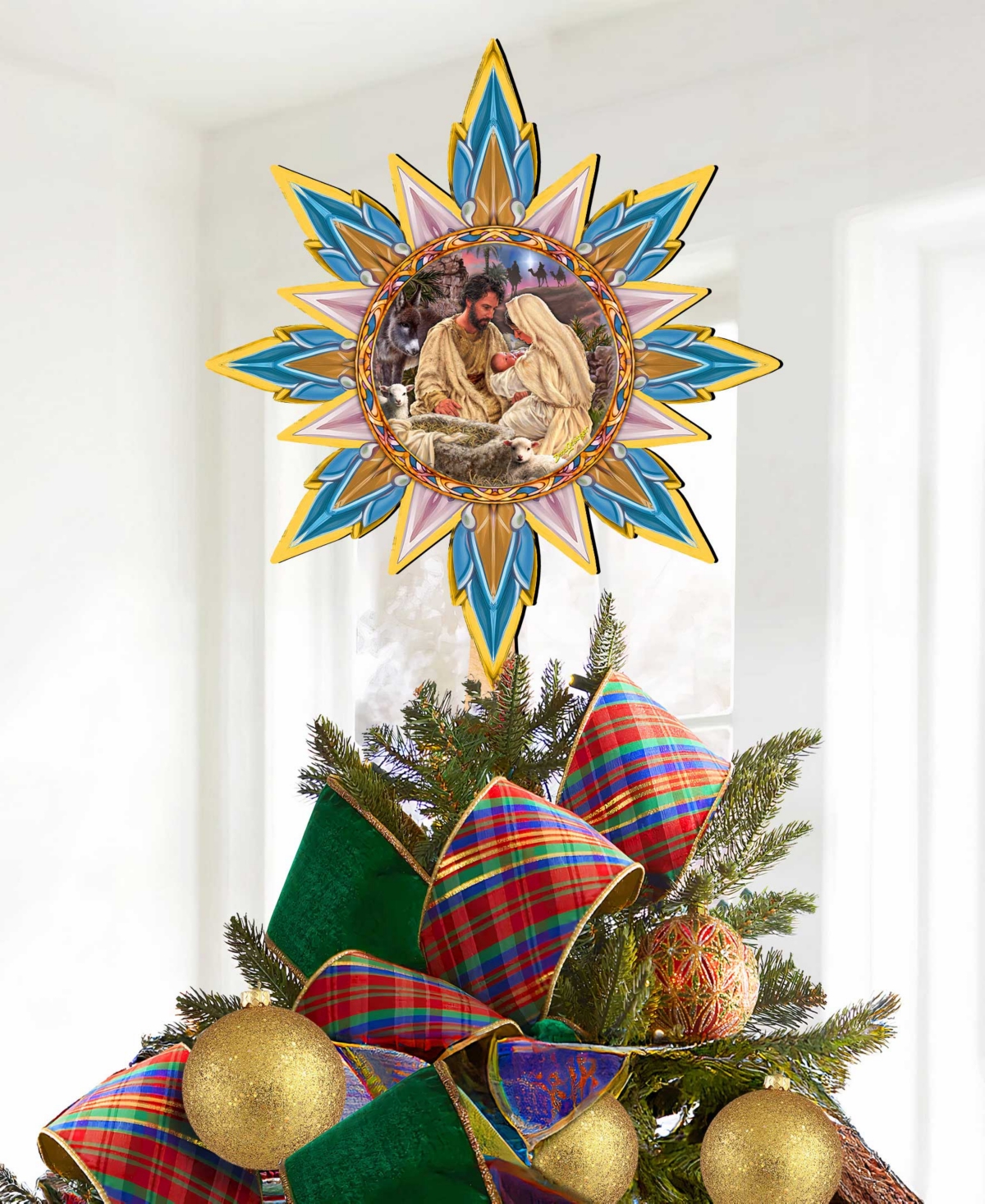 Designocracy Classic Nativity Wooden Tree Topper In Multi