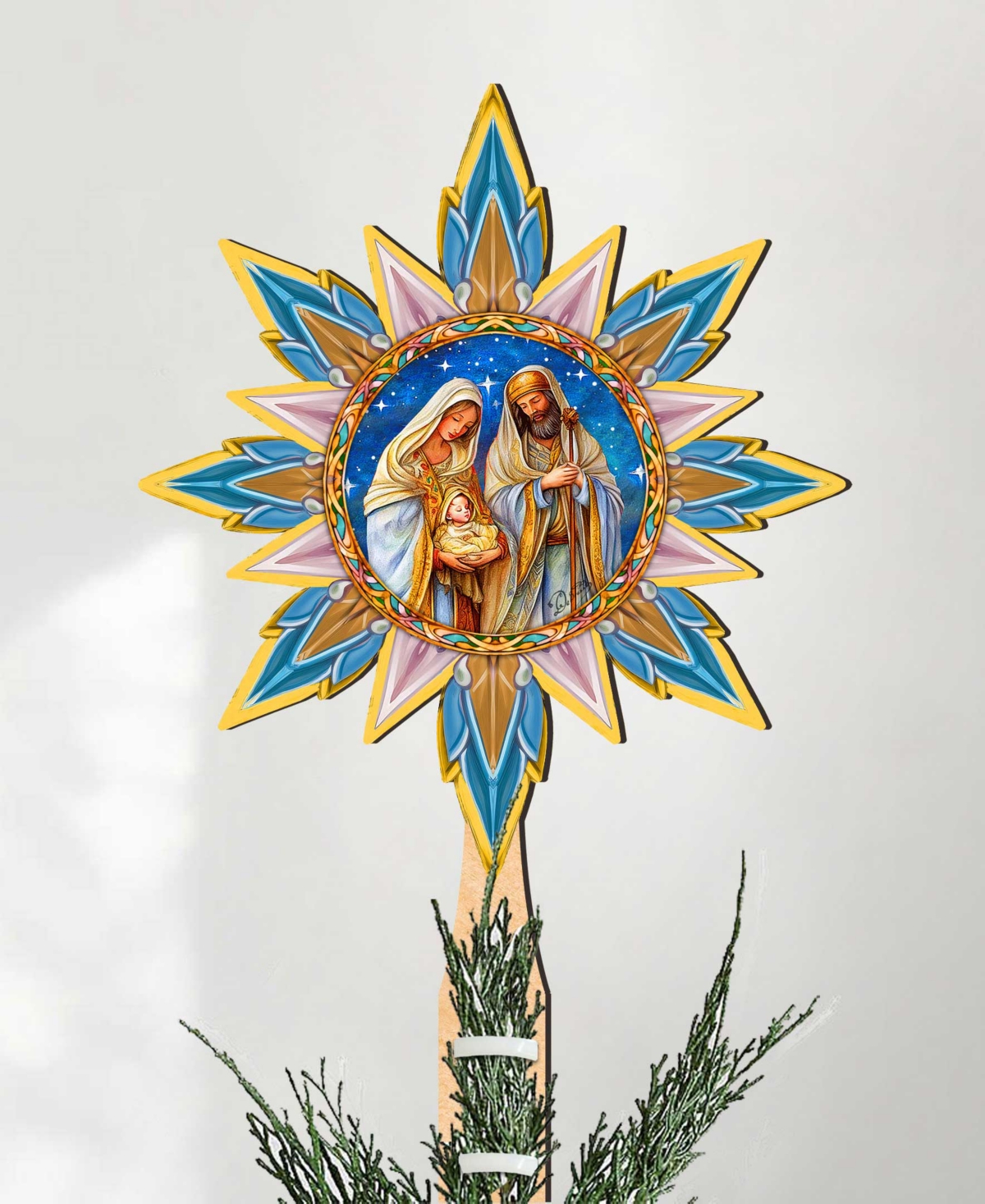 Designocracy Born Under Bright Star Wood Tree Topper In Multi