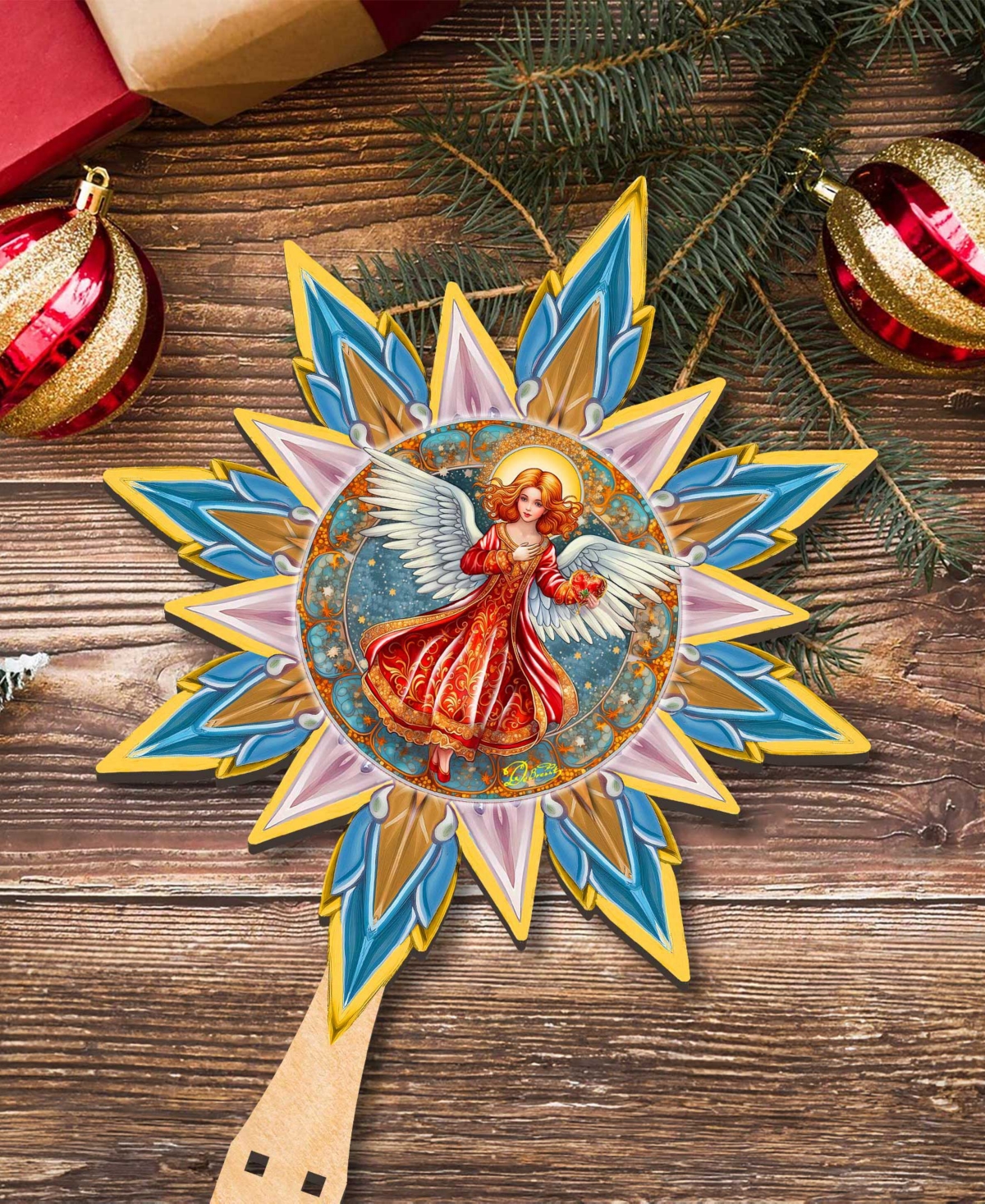 Designocracy Angel With Love Wooden Tree Topper In Multi