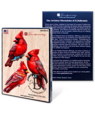 Red Cardinals Wooden Ornaments, Set of 3