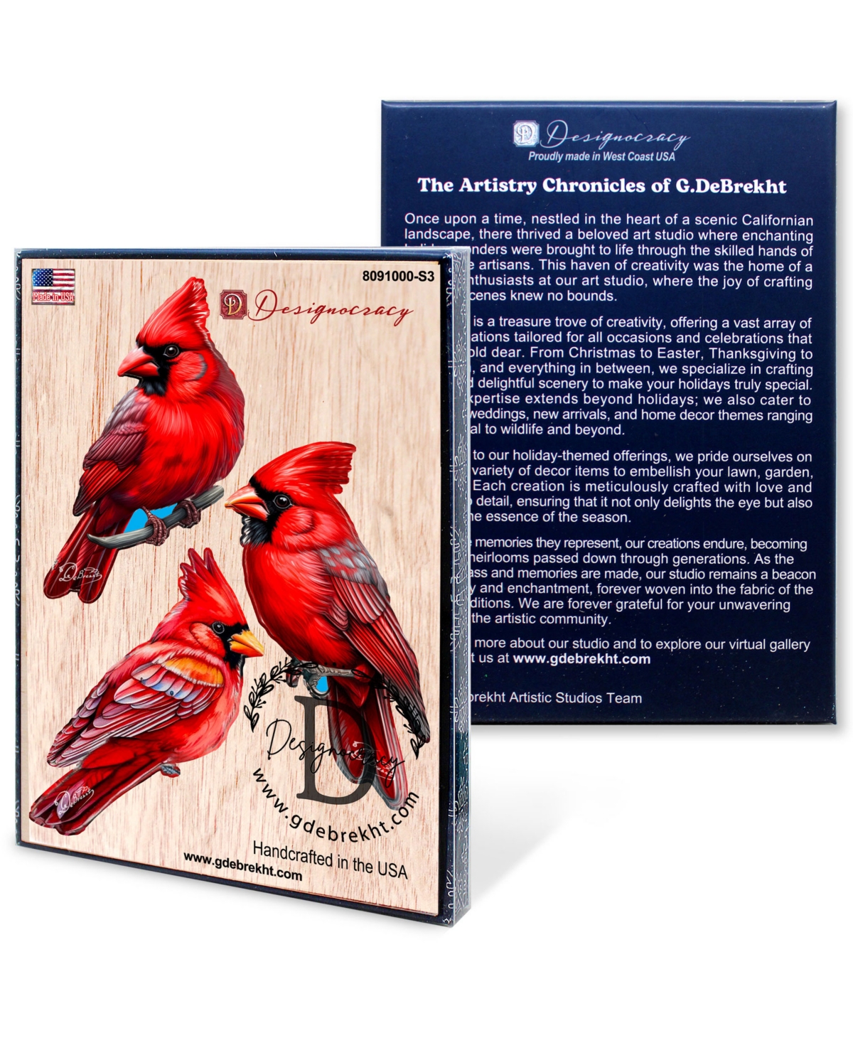 Designocracy Red Cardinals Wood Ornaments, Set Of 3 In Red