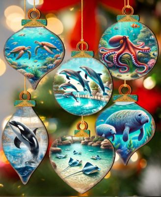 Sea Life Wooden Ornaments, Set of 12