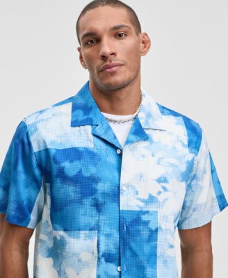 Men's Relaxed Fit Short Sleeve Pointillism Print Button-Front Camp Shirt, Macy's Exclusive