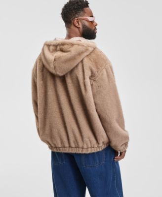 Men's Relaxed Fit Long Sleeve Zip-Front Faux Fur Hoodie, Macy's Exclusive