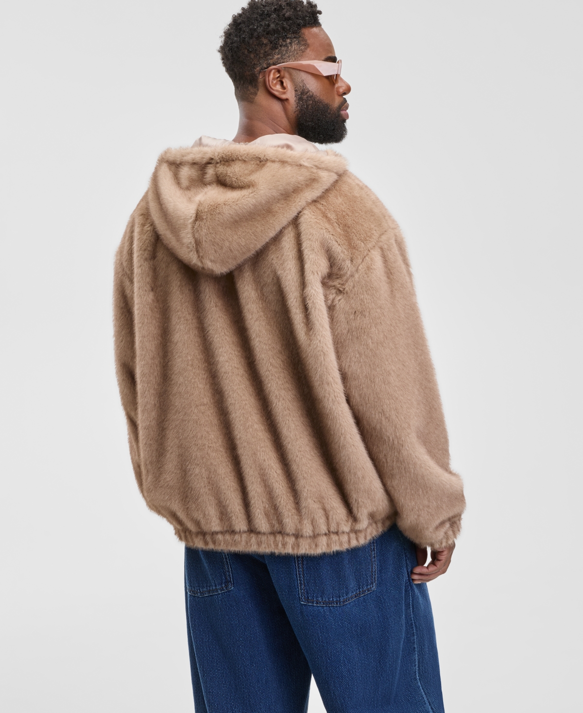 Mode of One Men's Relaxed Fit Long Sleeve Zip-Front Faux Fur Hoodie, Macy's Exclusive