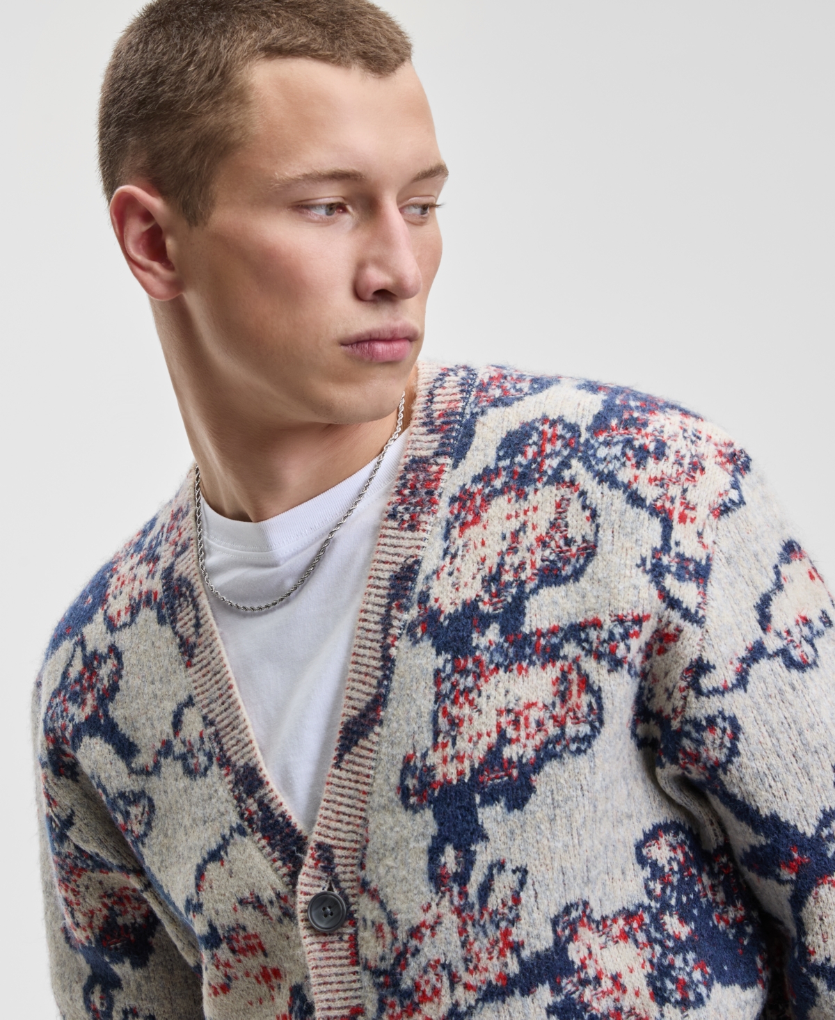 Mode Of One Men's Relaxed Fit Long Sleeve Abstract Floral V-neck Cardigan Sweater, Macy's Exclusive In Multi