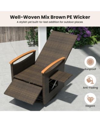 2PCS Outdoor 360° Swivel Rattan Recliner Chair Patio Wicker Chaise Lounge Chair