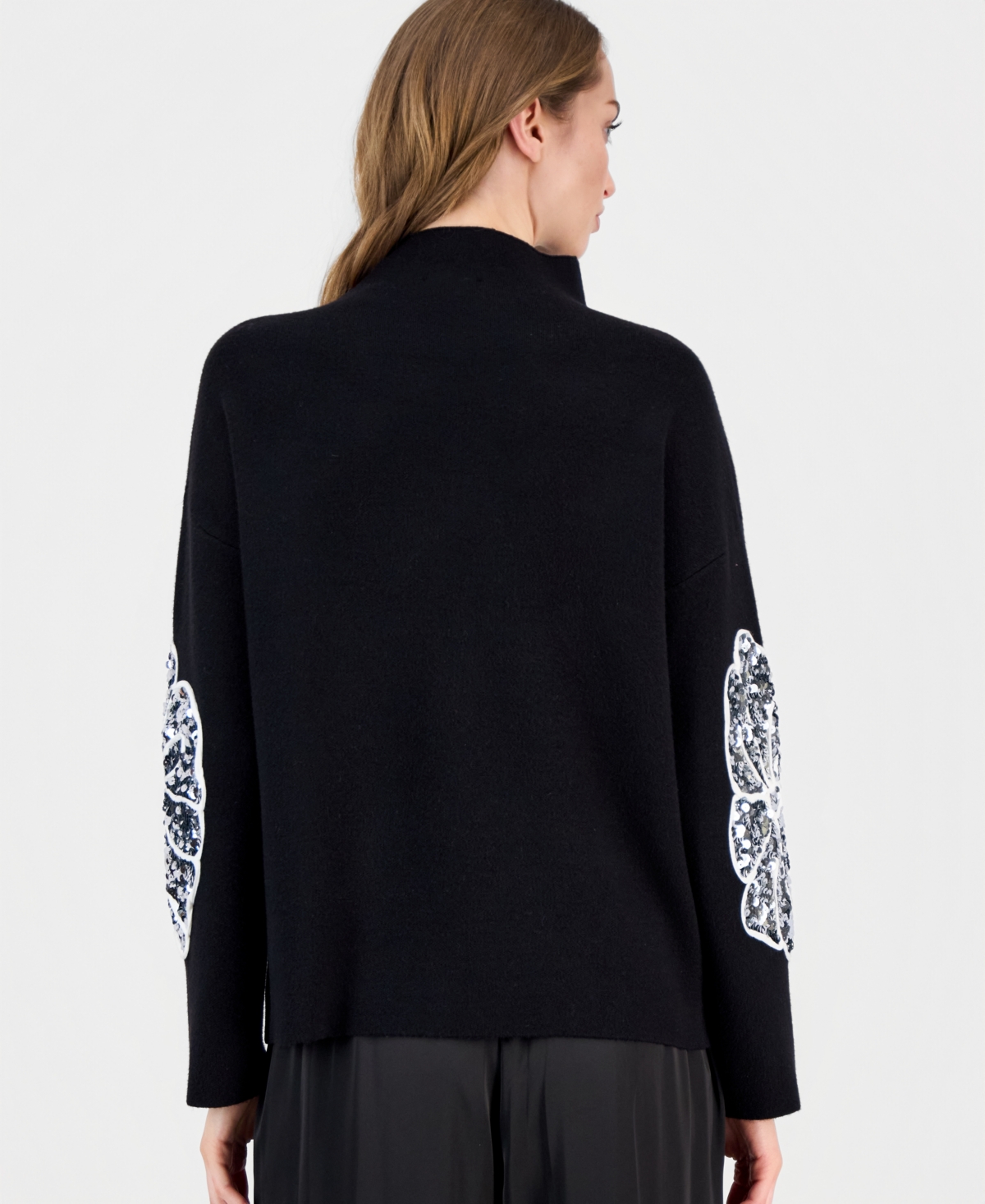 T Tahari Women's Sequin Soutache Funnel-neck Sweater In Black