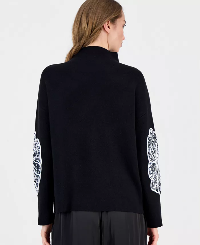 Women's Sequin Soutache Funnel-Neck Sweater - thumbnail 6