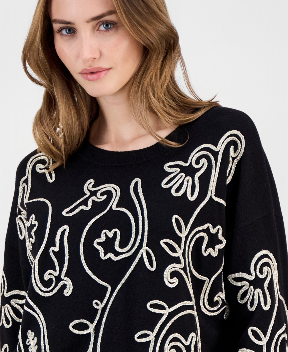 T Tahari Women's Soutache Crewneck Sweater