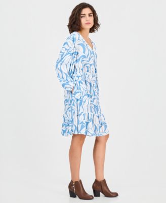 Petite Printed Blouson-Sleeve Babydoll Dress, Macy's Exclusive