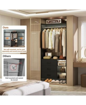 30" Freestanding Closet Organizer with Hanging Rods and Drawers, Closet System with Storage Shelves