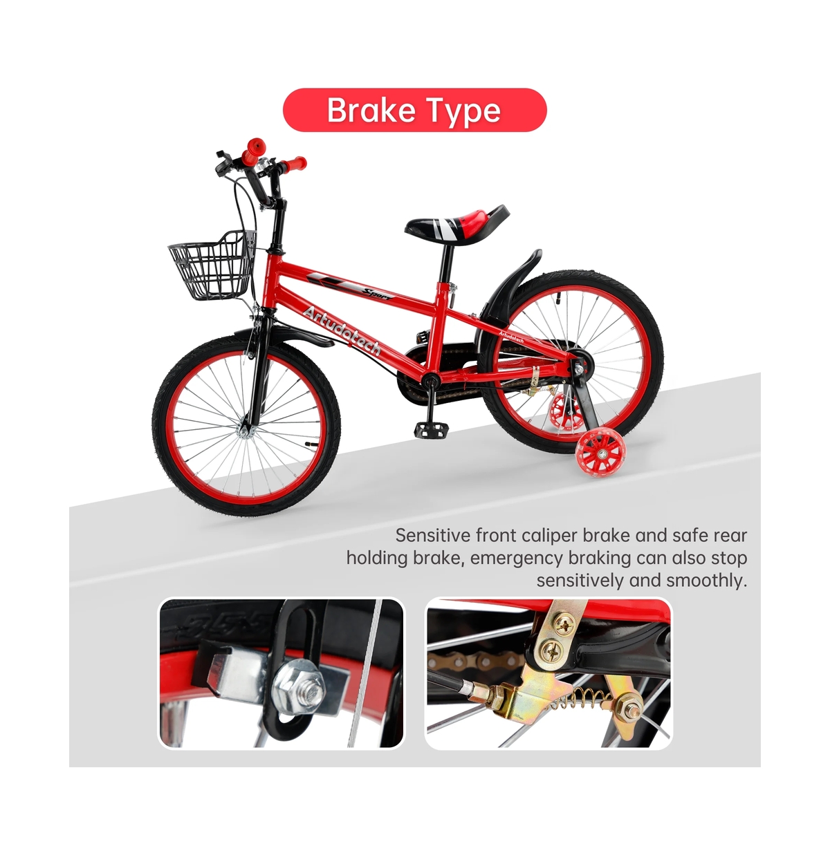 Artudatech 16 Inch Kids Bike with Glowing Training Wheels, Dual Brakes & High-Carbon Steel Frame | Gift for Girls and Boys Ages 5-9