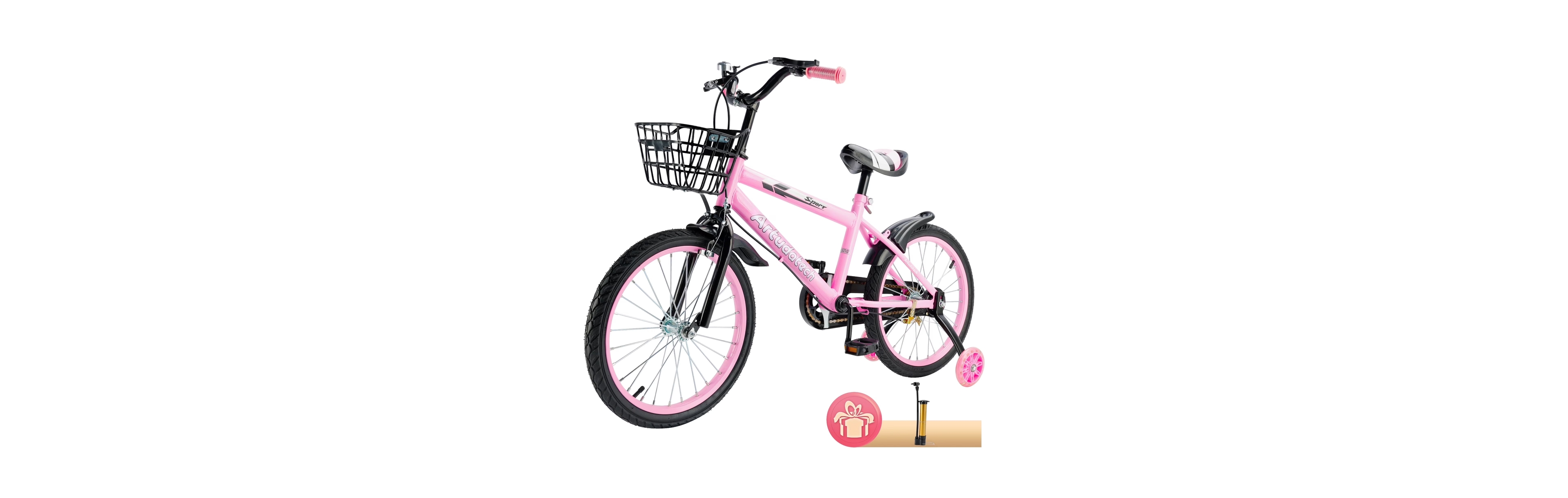 Artudatech 16 Inch Kids Bike with Glowing Training Wheels, Dual Brakes & High-Carbon Steel Frame | Gift for Girls and Boys Ages 5-9