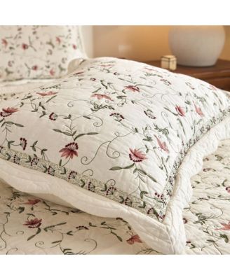 3Pcs 100% Cotton Embroidery Delicate Floral Quilt Bedspread Set King