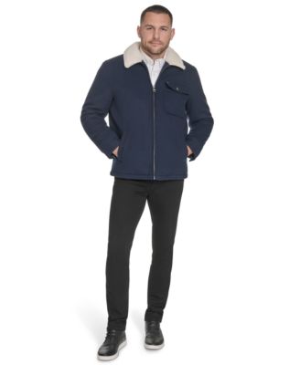 Men's Wool Blend Jacket with Sherpa Collar